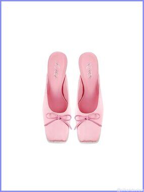 Satin Bow Kitten Heel Mules Square Toe Slip On Dress Pumps